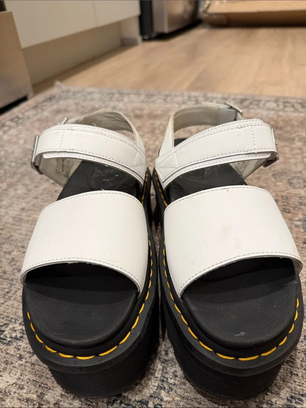 Dr. Martens White Platform Sandal with Black Sole